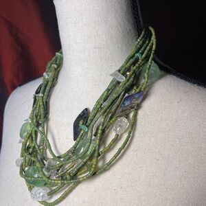 Multi Strand Green Beads Necklace  With Shells & Green Beads